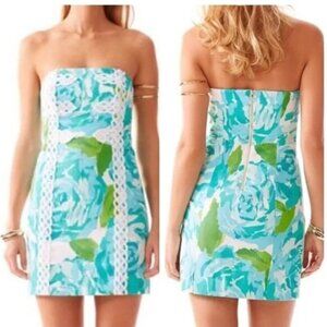 Lilly Pulitzer Tansy First Impressions Strapless Dress Poolside Blue Size 2